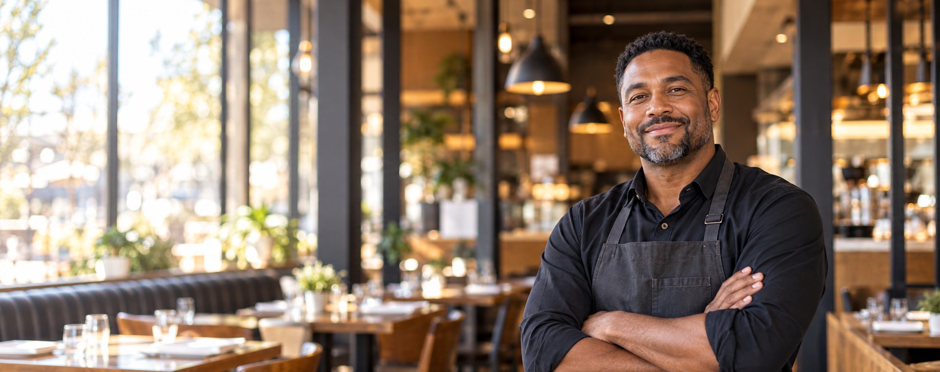 Restaurant owner standing in his dining room